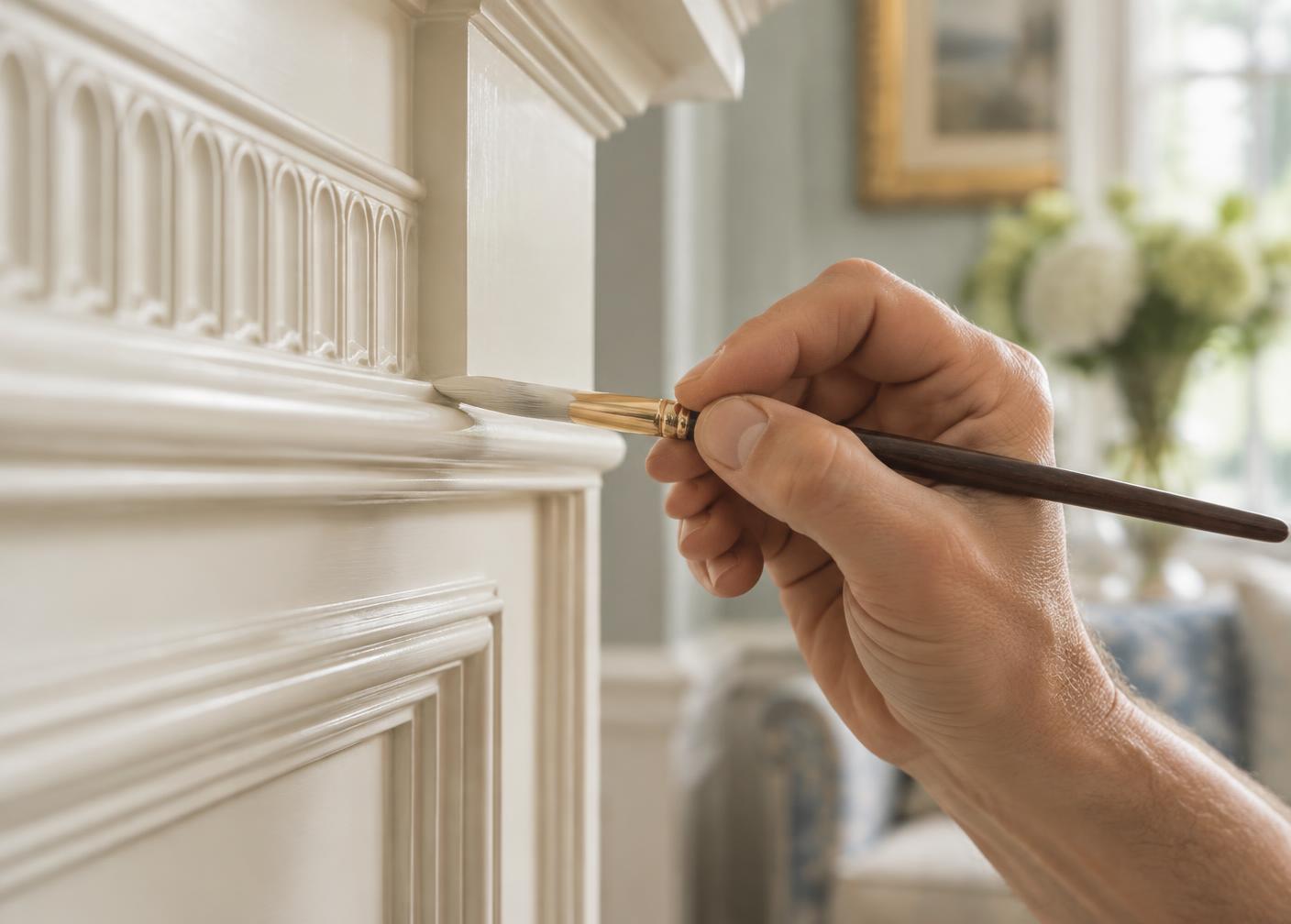 Illustrative close-up of detailed paintwork on interior moulding
